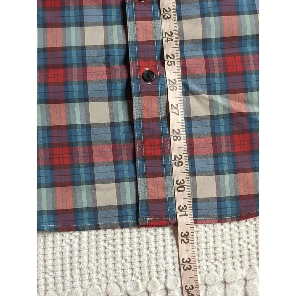 Filson Twin Lakes Sport Shirt Plaid Vented Short Sleeve Button Blue Red Medium